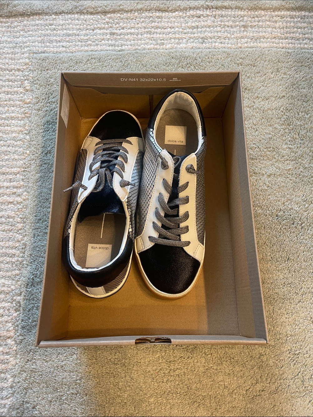 Dolce Vita Black and White Low-Top Sneakers with Snake-Print Panels